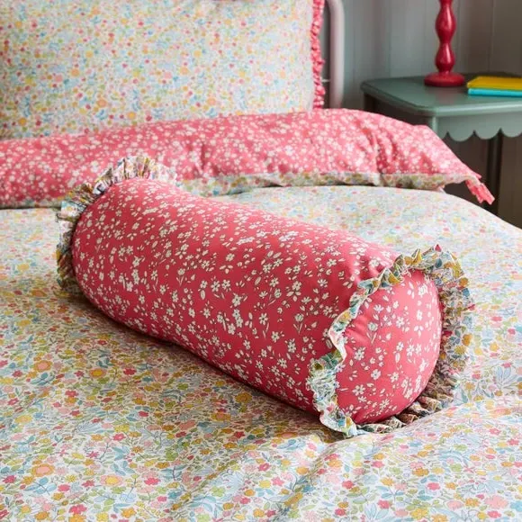 Bolster Cushion with Frill Detail - Pink, Cotton image