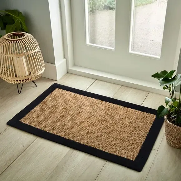 Border Doormat with Slip-Resistant - Black, Sisal image