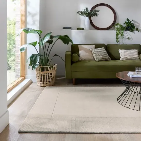 Border Rug Hand Tufted - Ivory, Wool