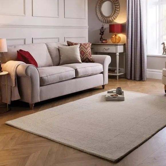 Border Rug Hand Tufted - Natural, Wool