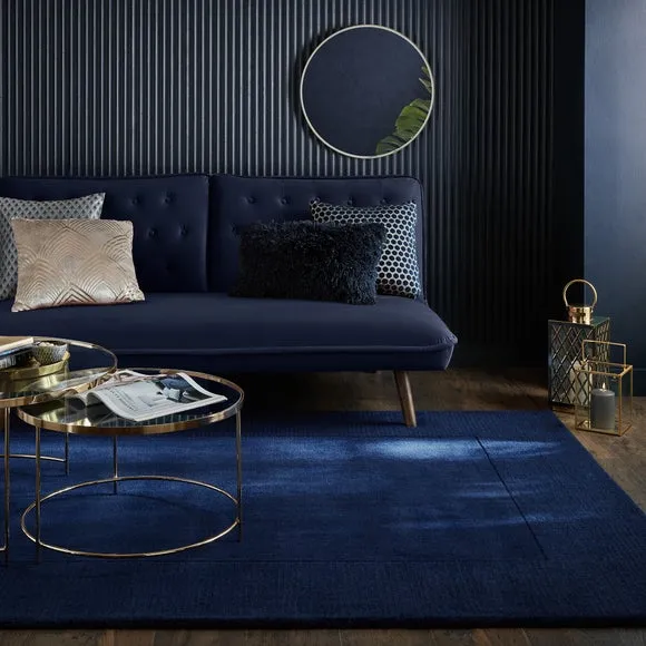 Border Rug Hand Tufted - Navy, Wool