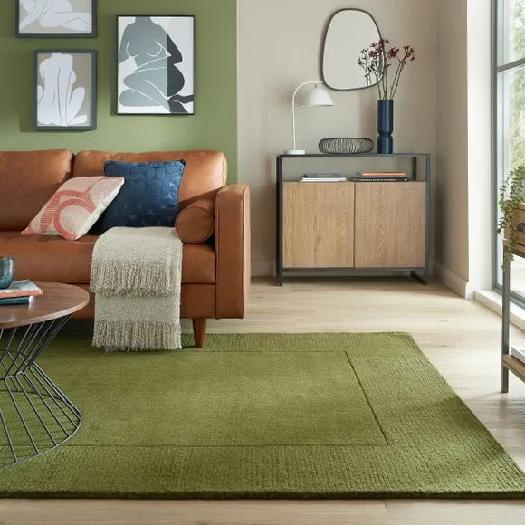 Border Rug Hand Tufted - Olive, Wool