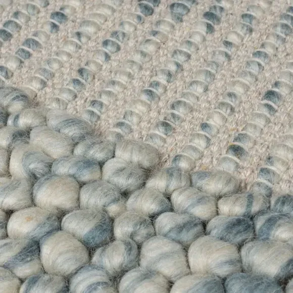 Border Rug with Bobbled Effect - Blue, Wool