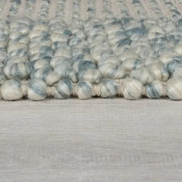 Border Rug with Bobbled Effect - Blue, Wool