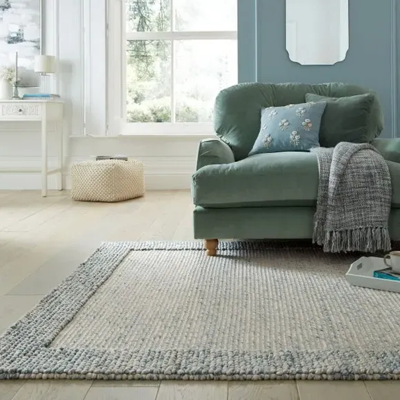 Border Rug with Bobbled Effect - Blue, Wool image