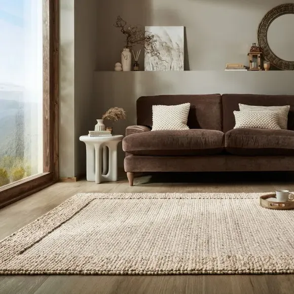 Border Rug with Bobbled Effect - Caramel, Wool