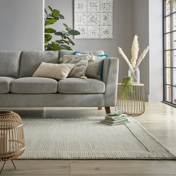 Border Rug with Bobbled Effect - Ivory, Wool