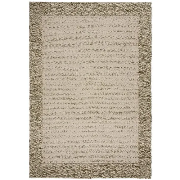 Border Rug with Bobbled Effect - Olive, Wool