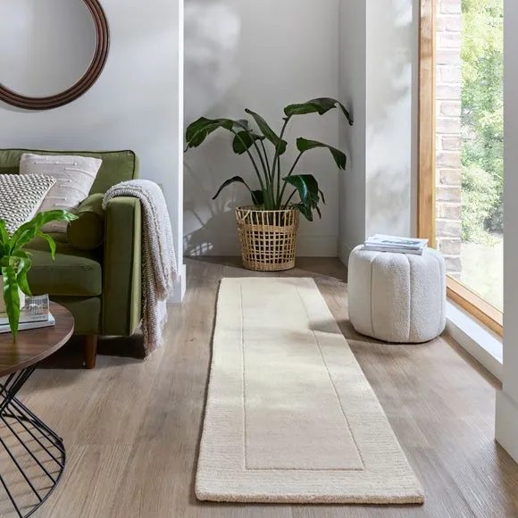 Border Runner Rug - Ivory, Wool