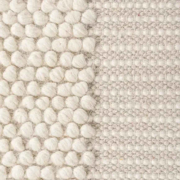 Border Runner Rug with Bobbled Effect - Ivory, Wool