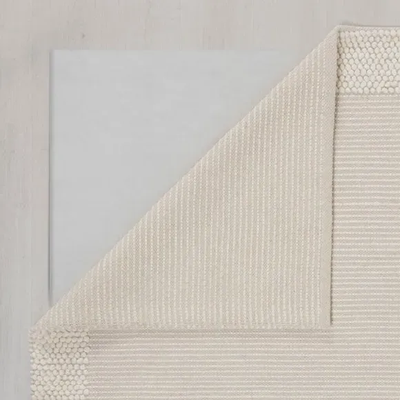 Border Runner Rug with Bobbled Effect - Ivory, Wool