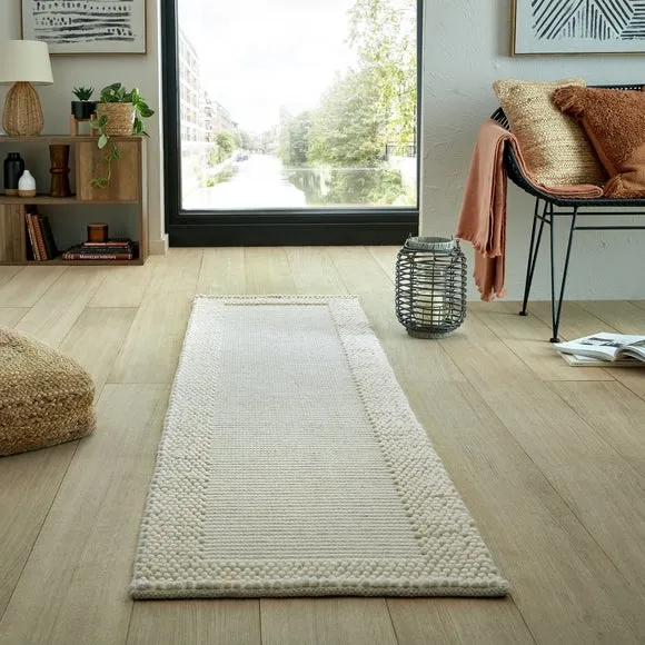 Border Runner Rug with Bobbled Effect - Ivory, Wool image