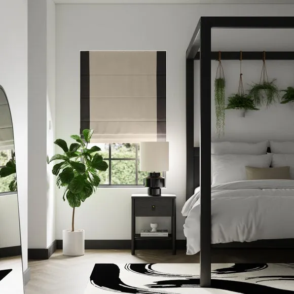 Bordered Blackout Roman Blind - Black, Fabric