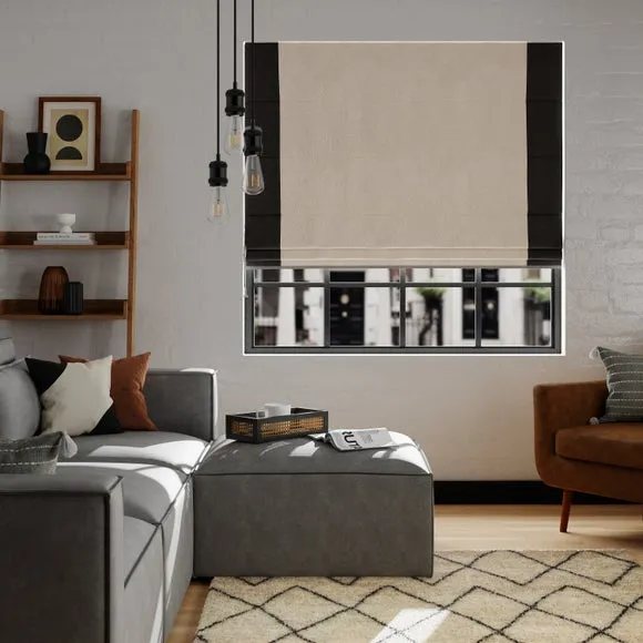 Bordered Blackout Roman Blind - Black/Natural, Fabric