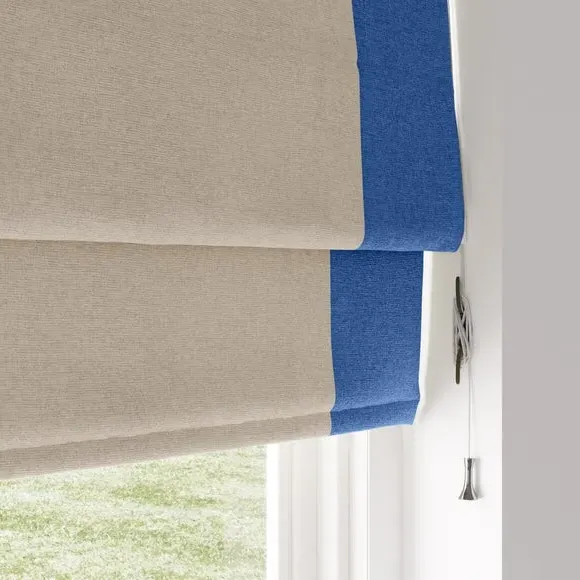 Bordered Blackout Roman Blind - Blue, Fabric
