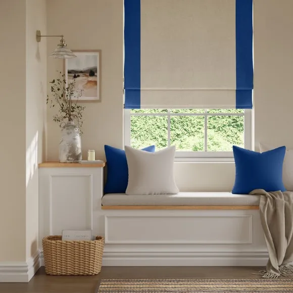 Bordered Blackout Roman Blind - Blue, Fabric image