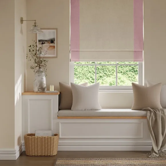 Bordered Blackout Roman Blind - Blush, Fabric