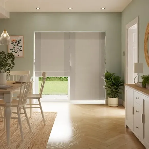 Bordered Blackout Roman Blind - Natural, Fabric