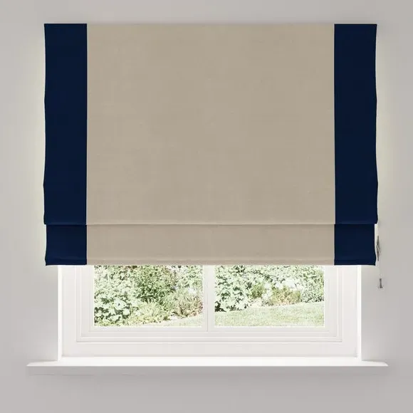 Bordered Blackout Roman Blind - Navy, Fabric