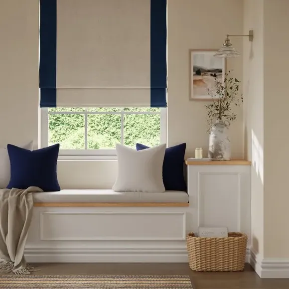 Bordered Blackout Roman Blind - Navy, Fabric
