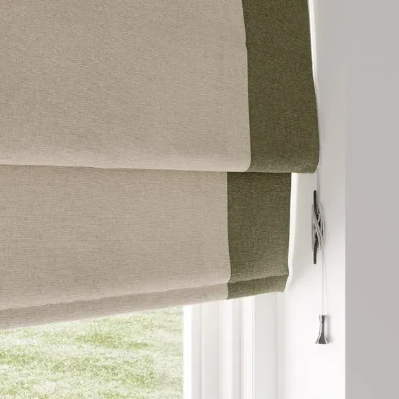 Bordered Blackout Roman Blind - Olive, Fabric