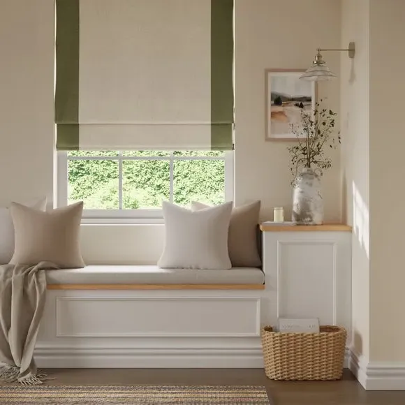 Bordered Blackout Roman Blind - Olive, Fabric