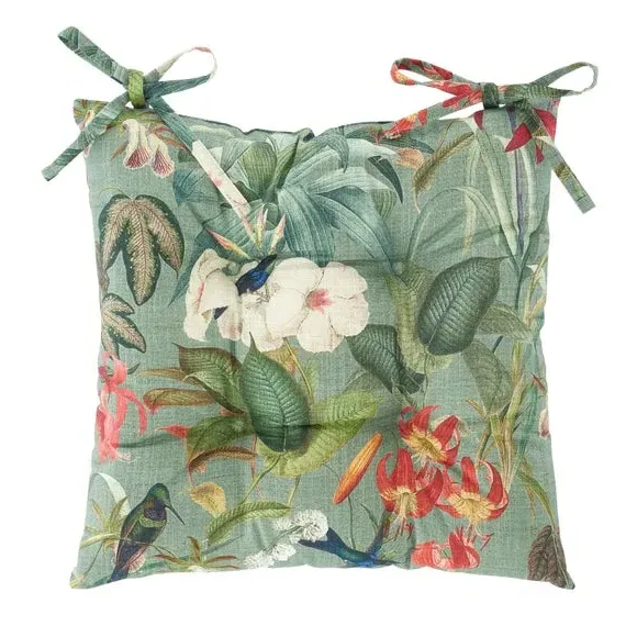 Botanical Birds Seat Pad - Multicolor, Cotton