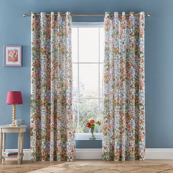 Botanical Blackout Eyelet Curtains - Blue, Polycotton