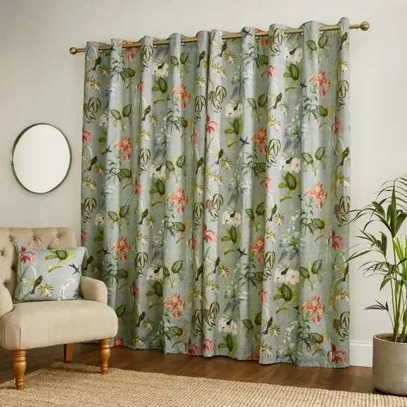 Botanical Eyelet Curtains - Green, Cotton