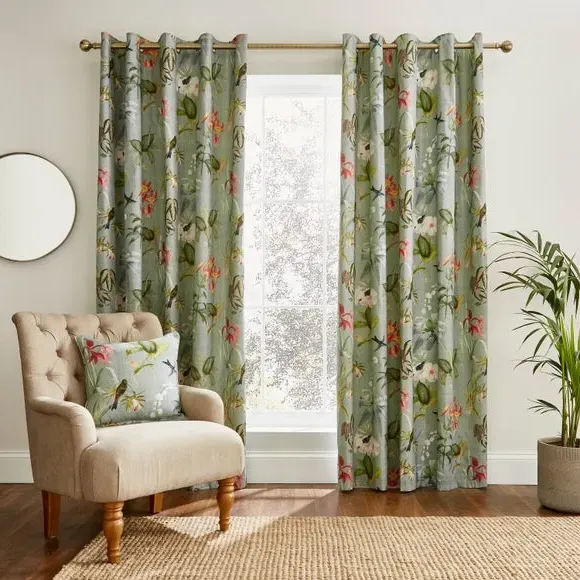 Botanical Eyelet Curtains - Green, Cotton