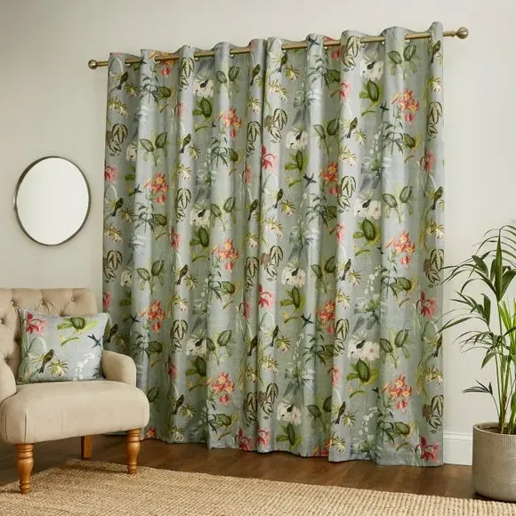 Botanical Eyelet Curtains - Green, Cotton