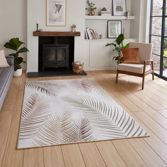 Botanical Leaf Rug with Metallic Effect - Brown