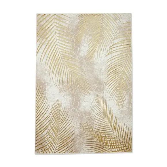 Botanical Leaf Rug with Metallic Effect - Gold