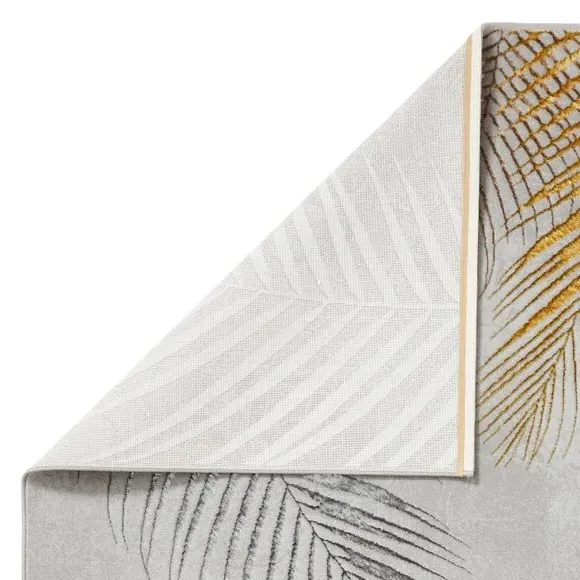 Botanical Leaf Rug with Metallic Effect - Grey