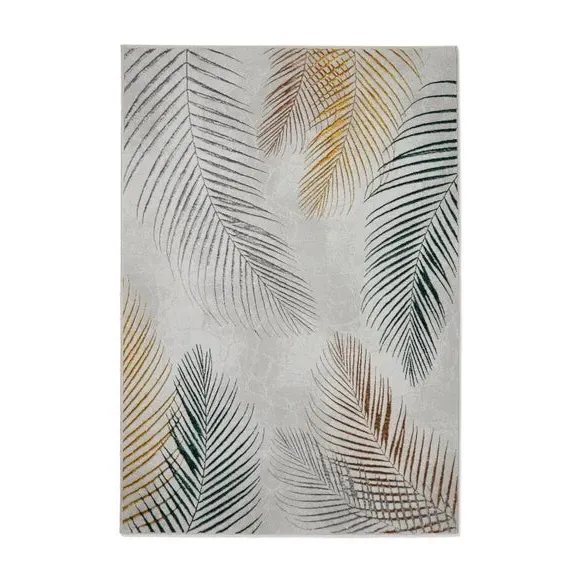 Botanical Leaf Rug with Metallic Effect - Grey