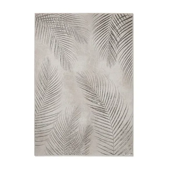 Botanical Leaf Rug with Metallic Effect - Silver