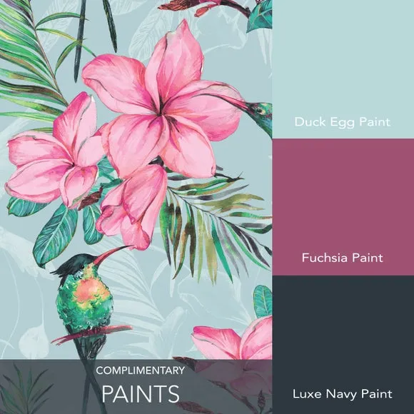 Botanical Wallpaper with Birds - Light Blue