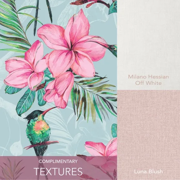 Botanical Wallpaper with Birds - Light Blue