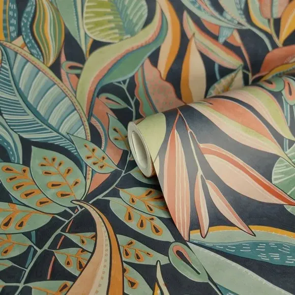 Botanical Wallpaper with Highlights - Multicolor