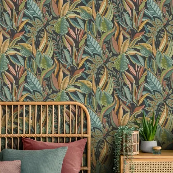 Botanical Wallpaper with Highlights - Multicolor