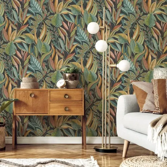 Botanical Wallpaper with Highlights - Multicolor