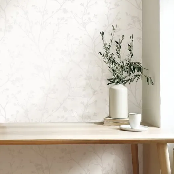 Botanical Wallpaper with Metallic Highlights - Natural image
