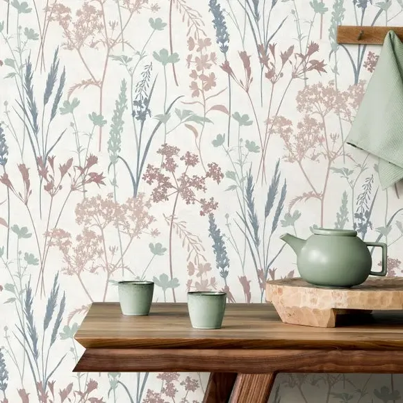 Botanical Wallpaper with Mica - Pink