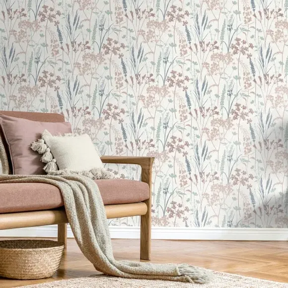 Botanical Wallpaper with Mica - Pink image