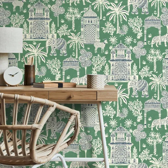 Botanical Wallpaper with Pearlescent - Green