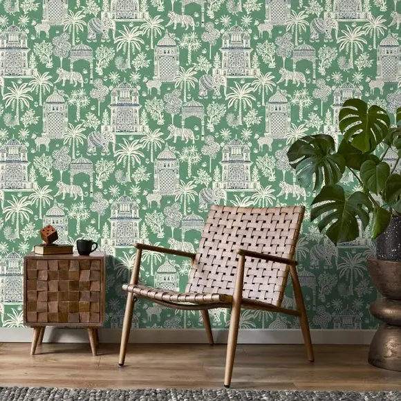 Botanical Wallpaper with Pearlescent - Green image