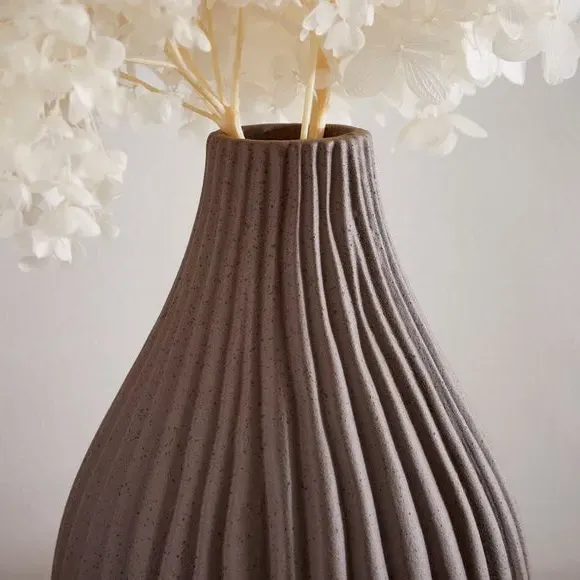 Bottle Vase with Ribbed Design - Bitter Chocolate