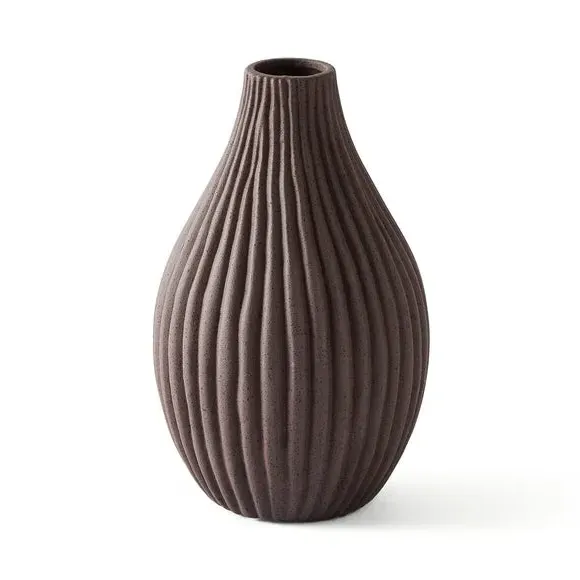 Bottle Vase with Ribbed Design - Bitter Chocolate