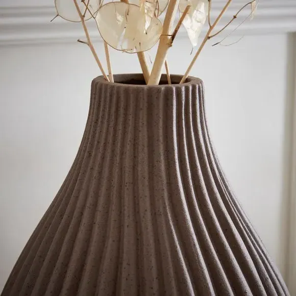 Bottle Vase with Ribbed Design - Bitter Chocolate
