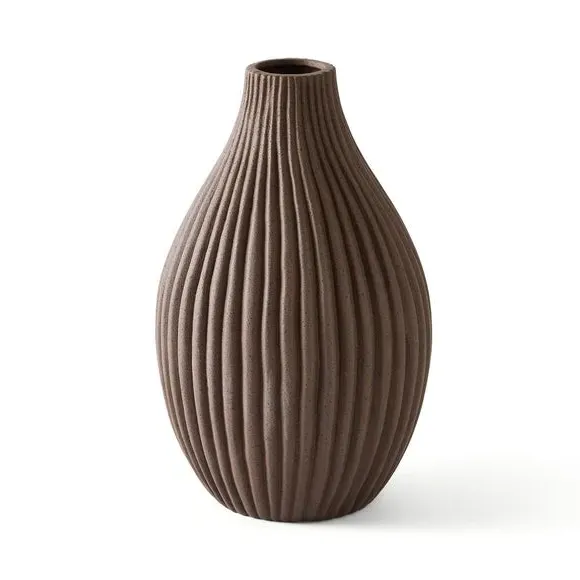 Bottle Vase with Ribbed Design - Bitter Chocolate